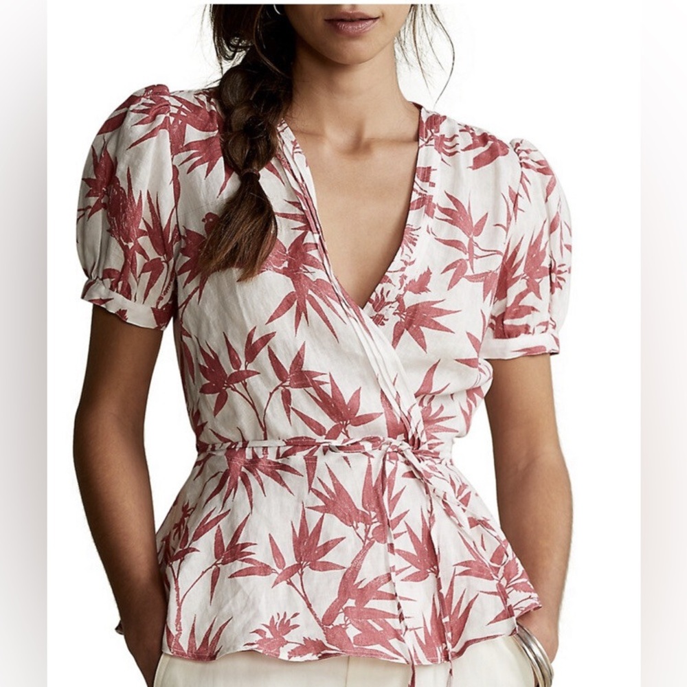 Polo Ralph Lauren Womens Floral linen Print Wrap Top Womens